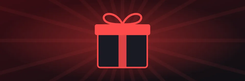 Red gift box for the Saw Spin Casino welcome bonus and weekly offers