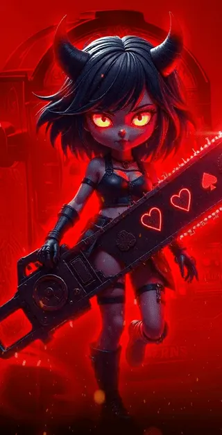 SawSpin VIP club hostess with a red chainsaw